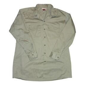 Men Button Down Work Shirt Long Sleeve Tan Uniform 17-17.5‎ 34/35 Utility Dickie